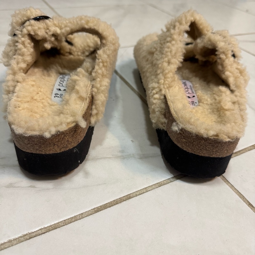 Birkenstock Papillio 39 Arizona Teddy Big Buckle Eggshell Shearling - Picture 4 of 8